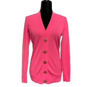 Tory Burch Simone Button-Down Big Logo Gold Buttons Cardigan